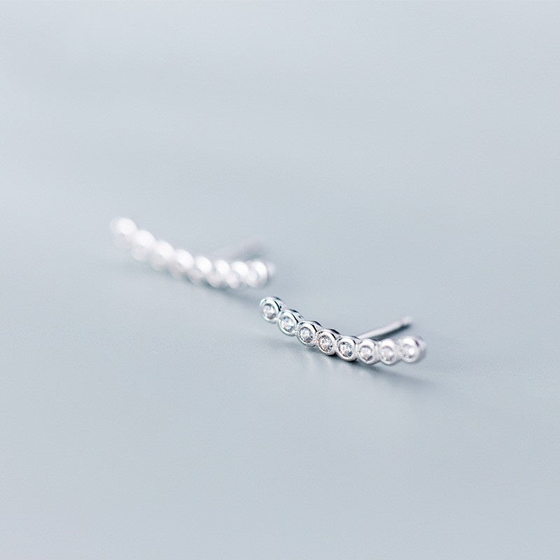 S925 Silver Simple Rhinestone Straight Ear Studs