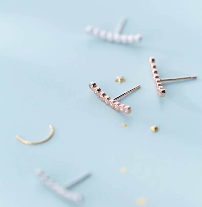 S925 Silver Simple Rhinestone Straight Ear Studs