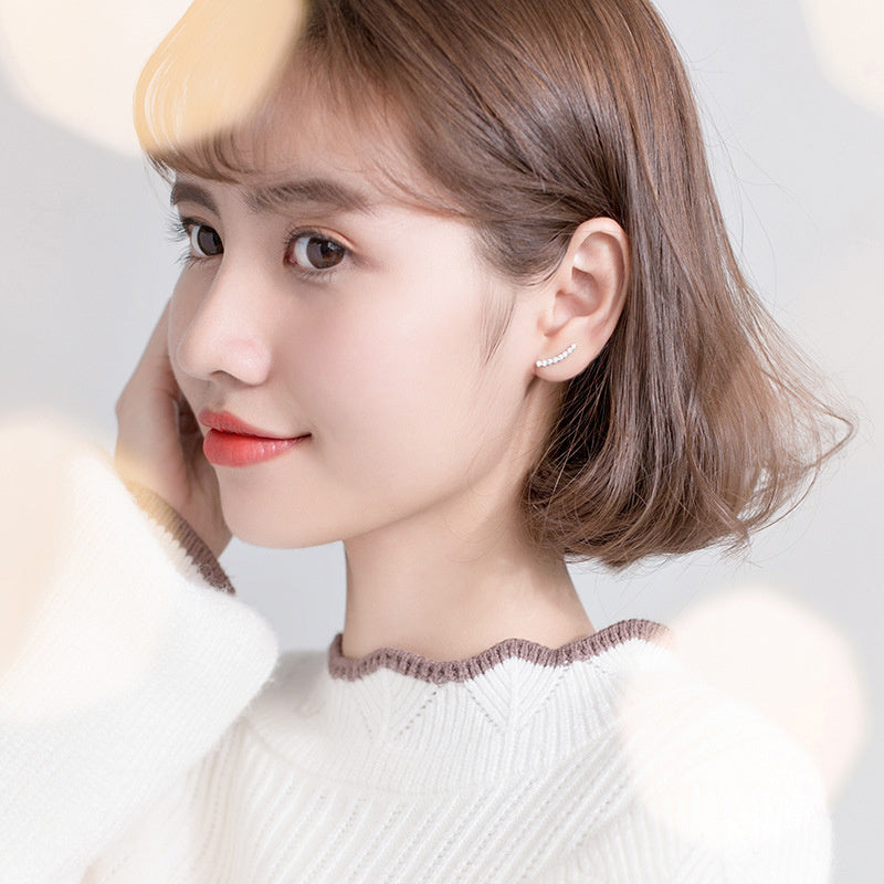 S925 Silver Simple Rhinestone Straight Ear Studs