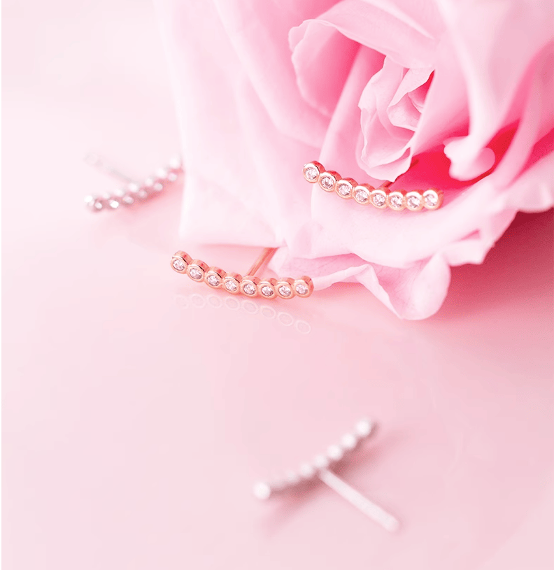 S925 Silver Simple Rhinestone Straight Ear Studs