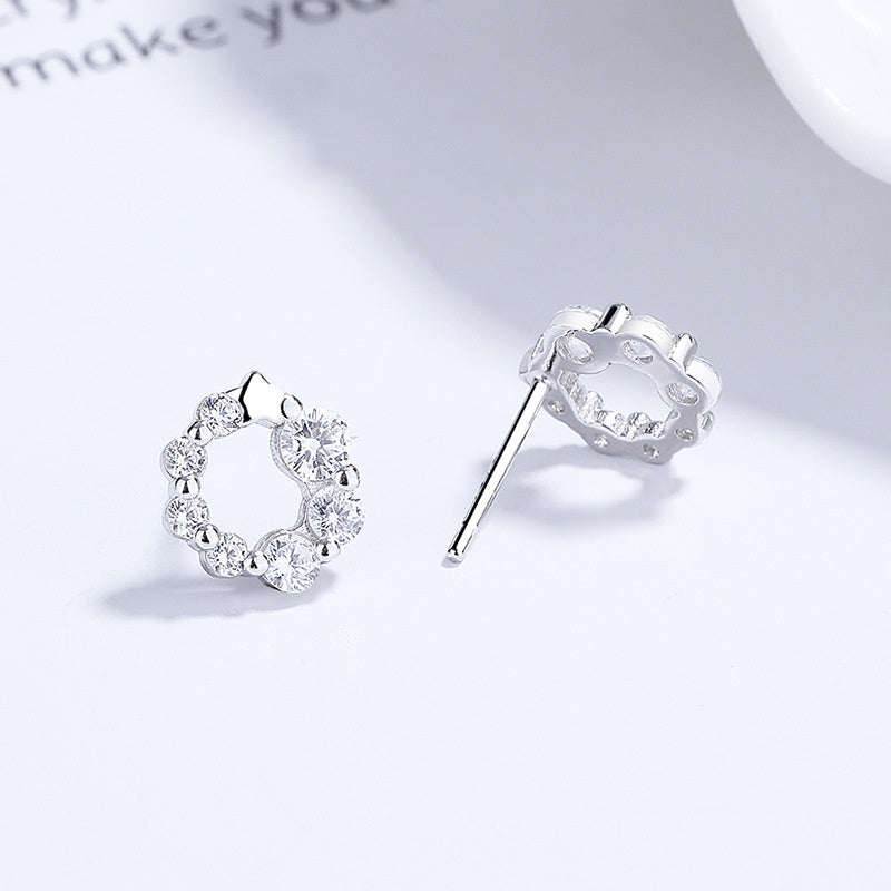 Women's Fashion Personality Sterling Silver Round Zircon Stud Earrings