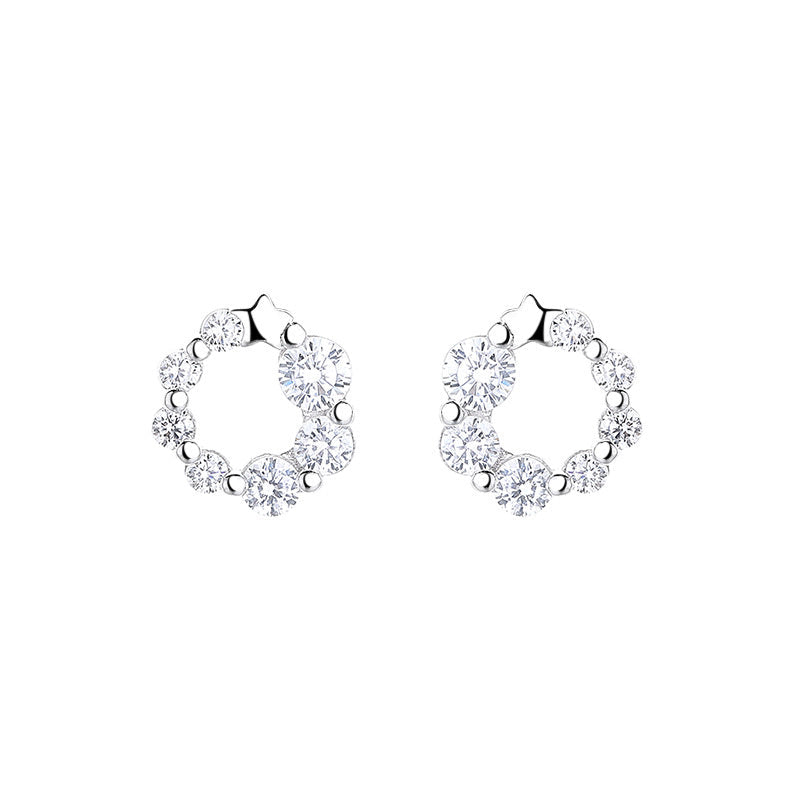 Women's Fashion Personality Sterling Silver Round Zircon Stud Earrings