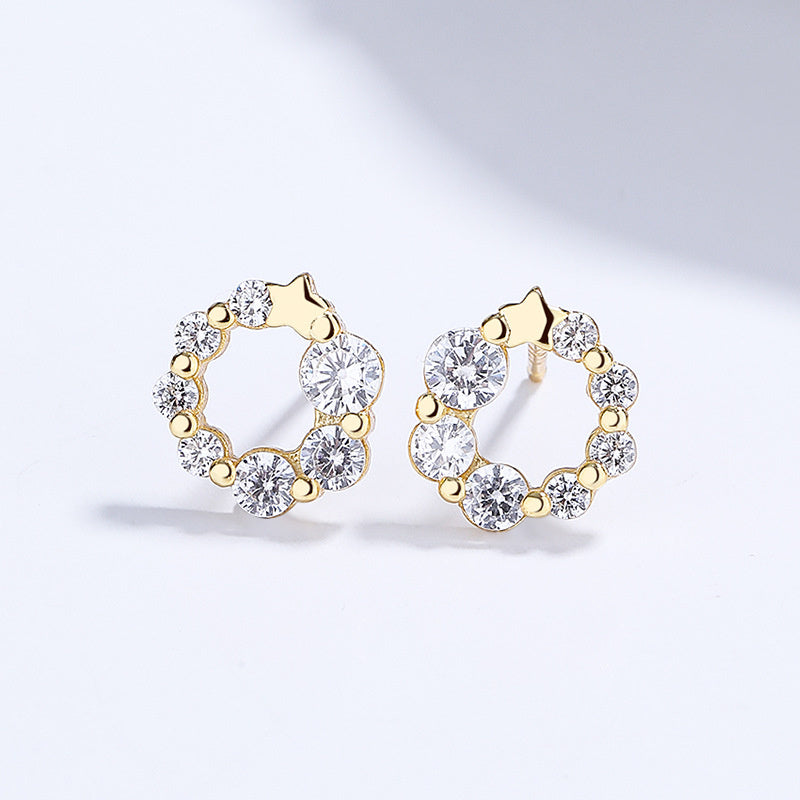 Women's Fashion Personality Sterling Silver Round Zircon Stud Earrings