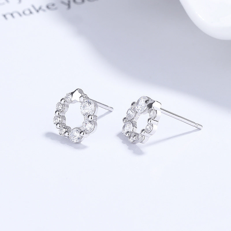 Women's Fashion Personality Sterling Silver Round Zircon Stud Earrings