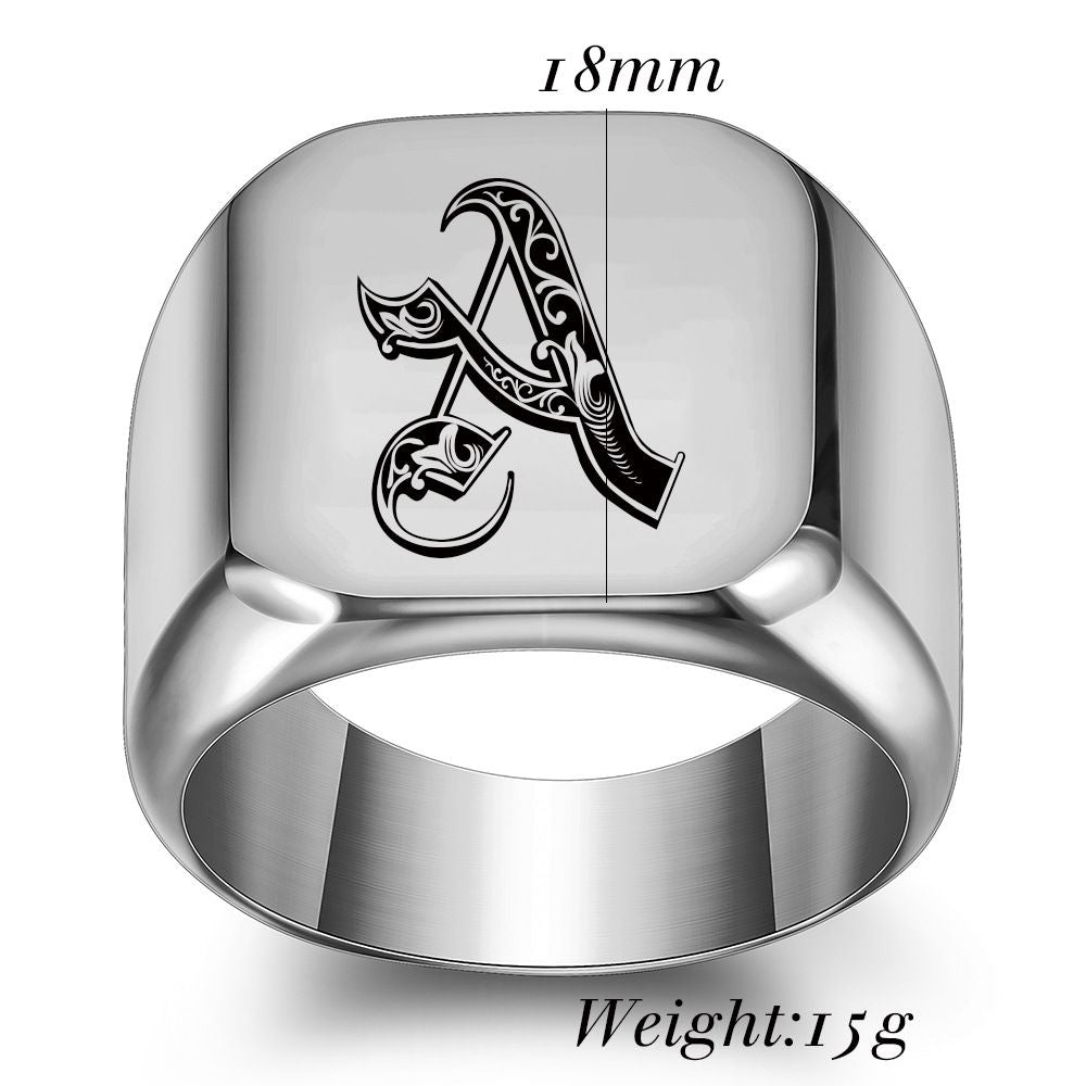 26 English Initial Letter Titanium Steel Ring For Men