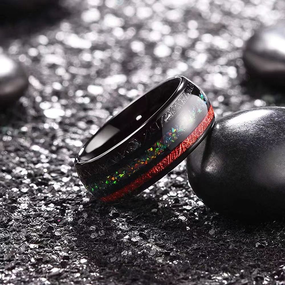Fashion Black Meteorite Tungsten Steel Ring