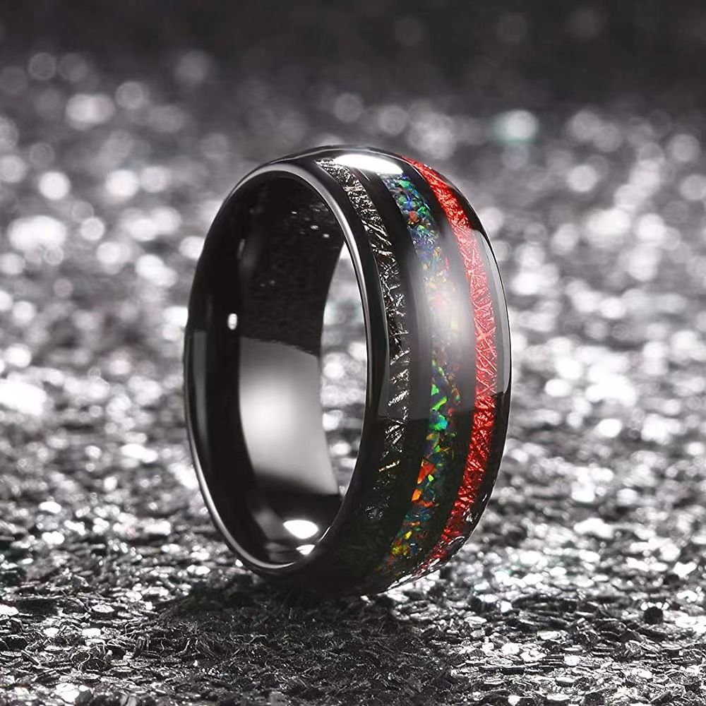 Fashion Black Meteorite Tungsten Steel Ring