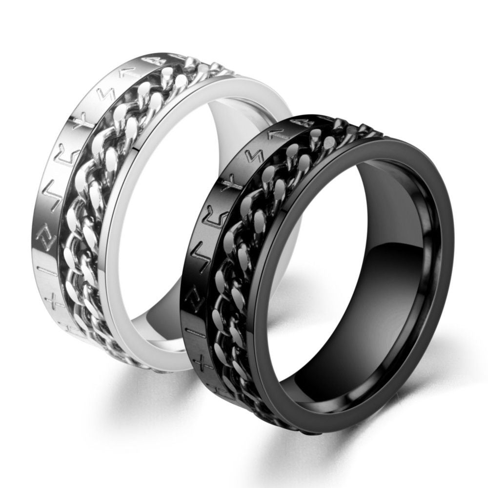 Viking Alphabet Chain Titanium Steel Ring Nordic Style