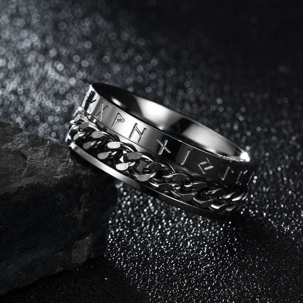 Viking Alphabet Chain Titanium Steel Ring Nordic Style