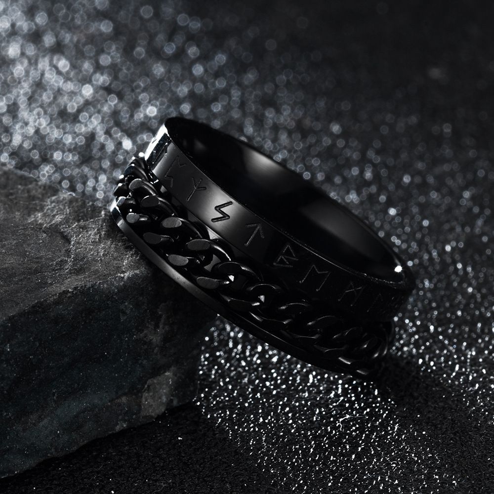 Viking Alphabet Chain Titanium Steel Ring Nordic Style