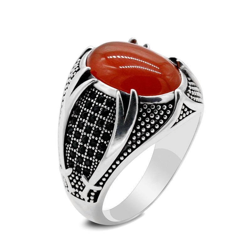 2 Beautiful Retro Two Machete Man's Ring Oval Gem Thailand Silver Ring