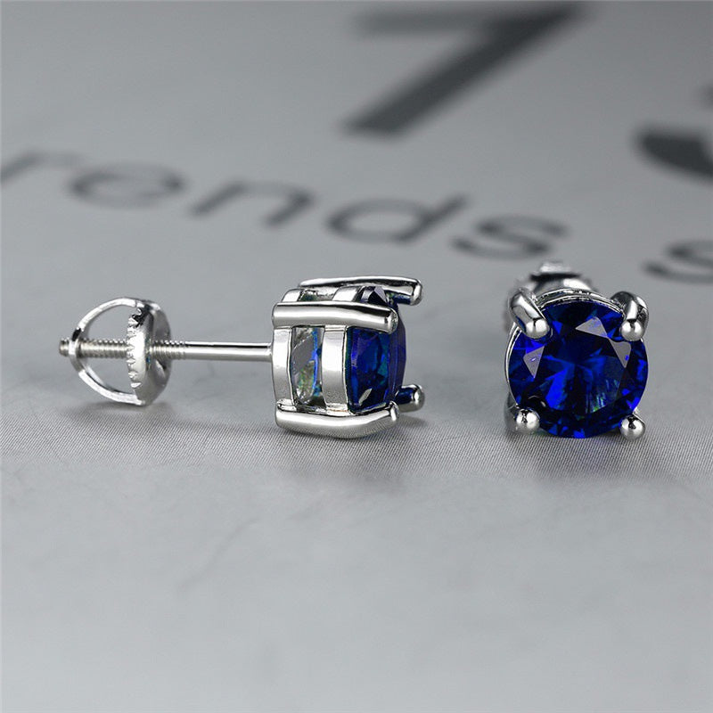 Women's Four Prong Set Sapphire Blue Zircon Stud Earrings