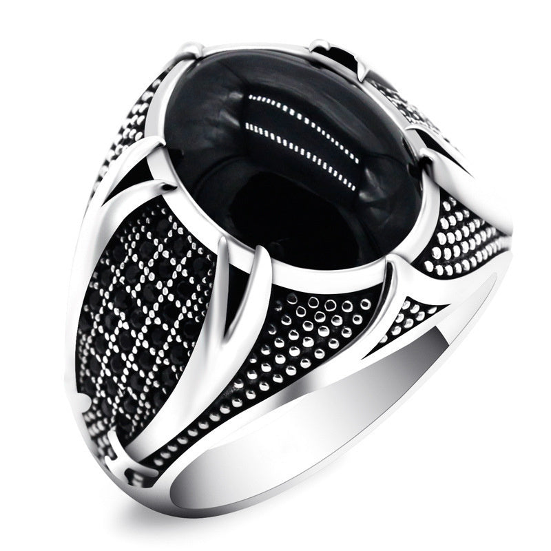 2 Beautiful Retro Two Machete Man's Ring Oval Gem Thailand Silver Ring
