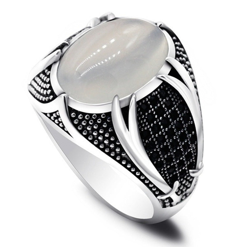2 Beautiful Retro Two Machete Man's Ring Oval Gem Thailand Silver Ring