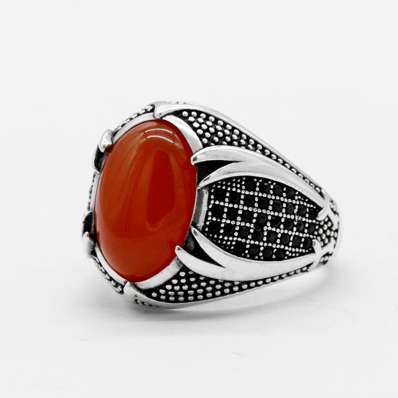 2 Beautiful Retro Two Machete Man's Ring Oval Gem Thailand Silver Ring