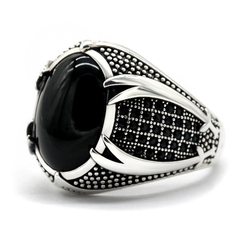 2 Beautiful Retro Two Machete Man's Ring Oval Gem Thailand Silver Ring