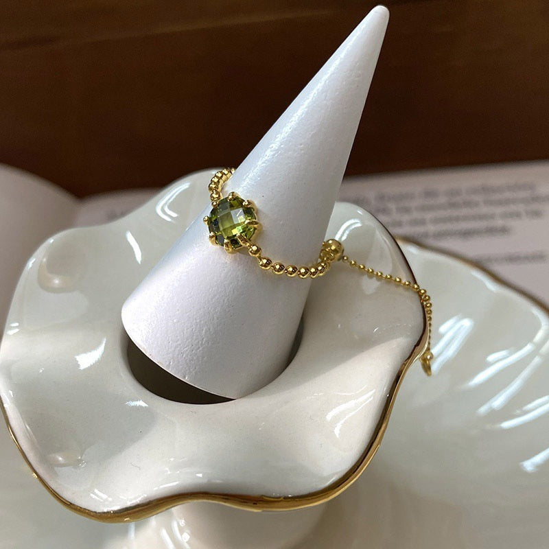 Women's Fashion Personality Pull Round Beads Chain Ring