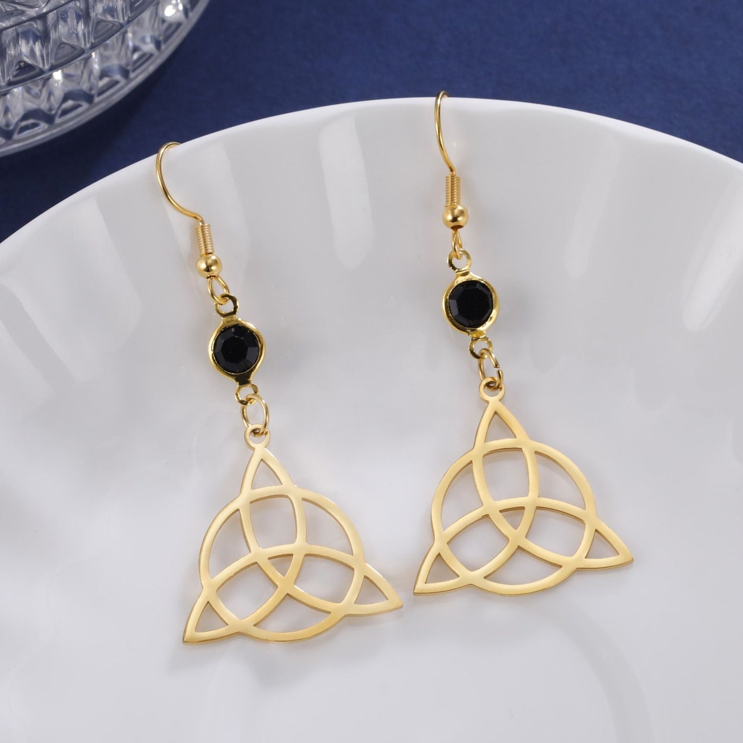 Titanium Steel Triangle Circle Hollow Stud Earrings