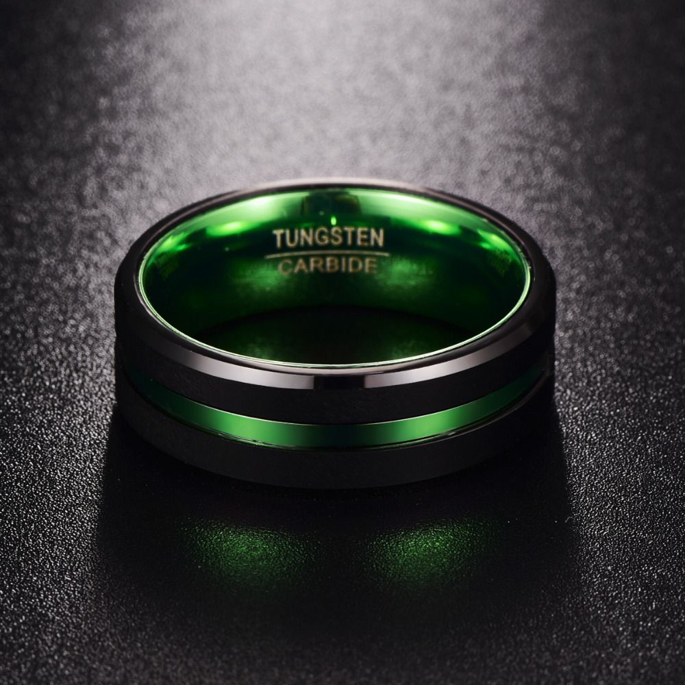 8MM Wide Flat Single Groove Inner Green Tungsten Steel Ring