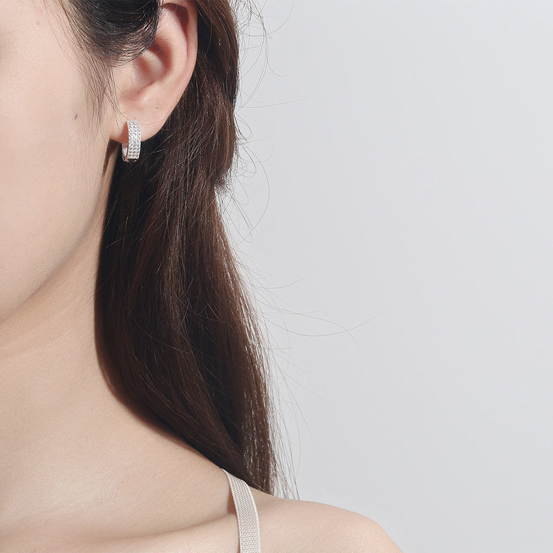 European And American Fashion Accessories Circle S925 Sterling Silver Earrings Female Ins Cold Wind Diamond Round Ear Clip