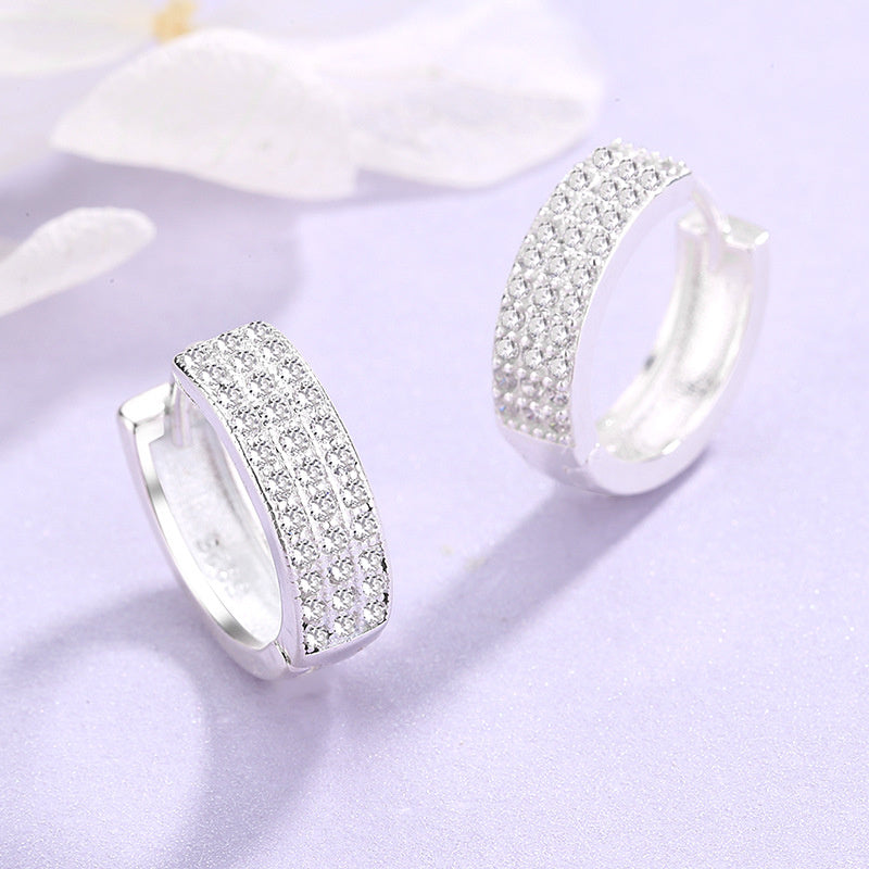 European And American Fashion Accessories Circle S925 Sterling Silver Earrings Female Ins Cold Wind Diamond Round Ear Clip