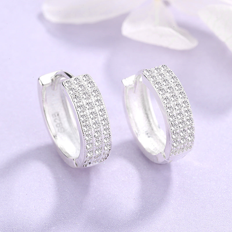 European And American Fashion Accessories Circle S925 Sterling Silver Earrings Female Ins Cold Wind Diamond Round Ear Clip