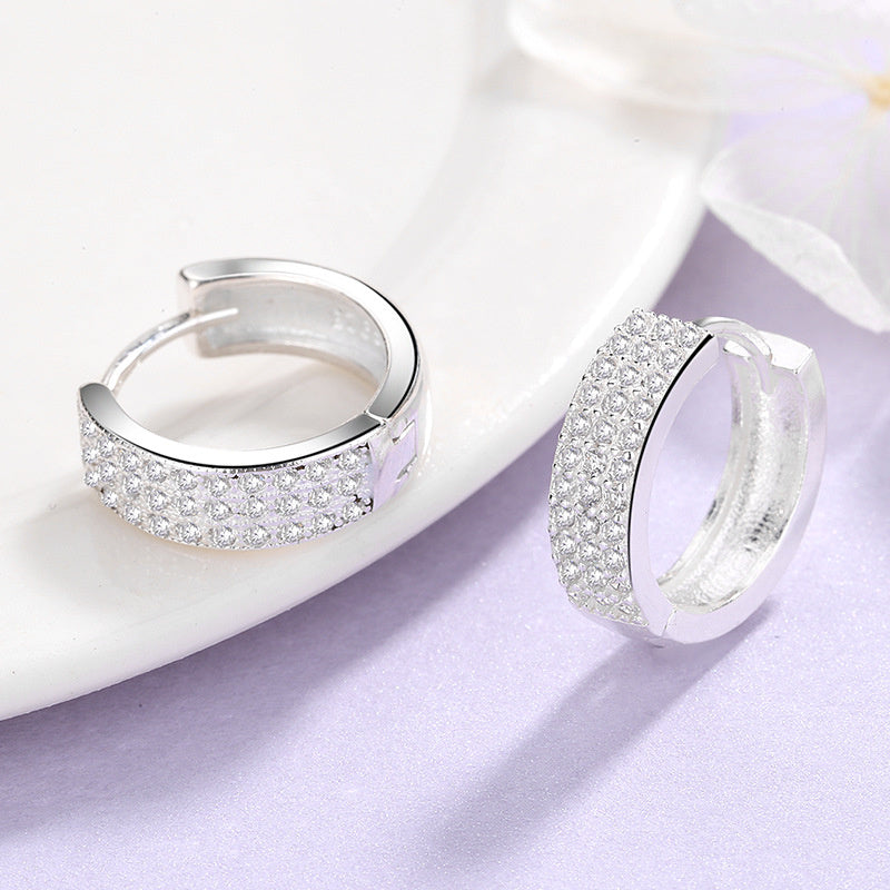 European And American Fashion Accessories Circle S925 Sterling Silver Earrings Female Ins Cold Wind Diamond Round Ear Clip