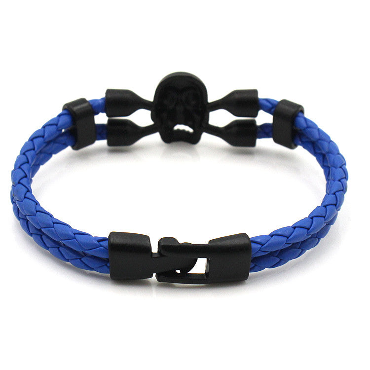Neutral Men's Skull Black Buttons Leather Bracelet