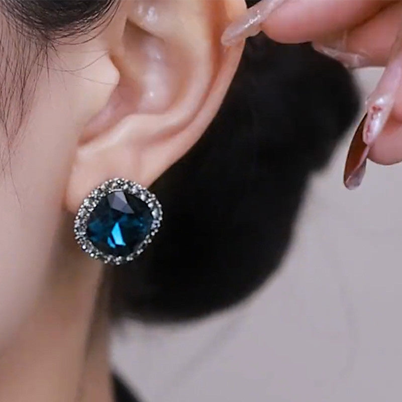 Vintage Geometric Blue Crystal Earrings