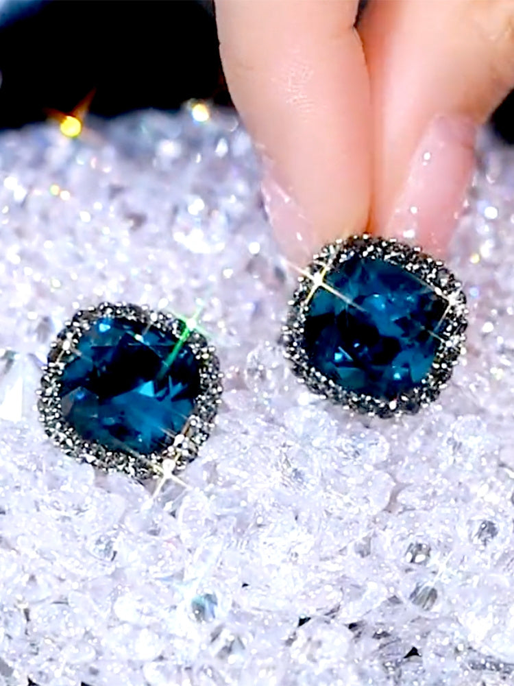 Vintage Geometric Blue Crystal Earrings