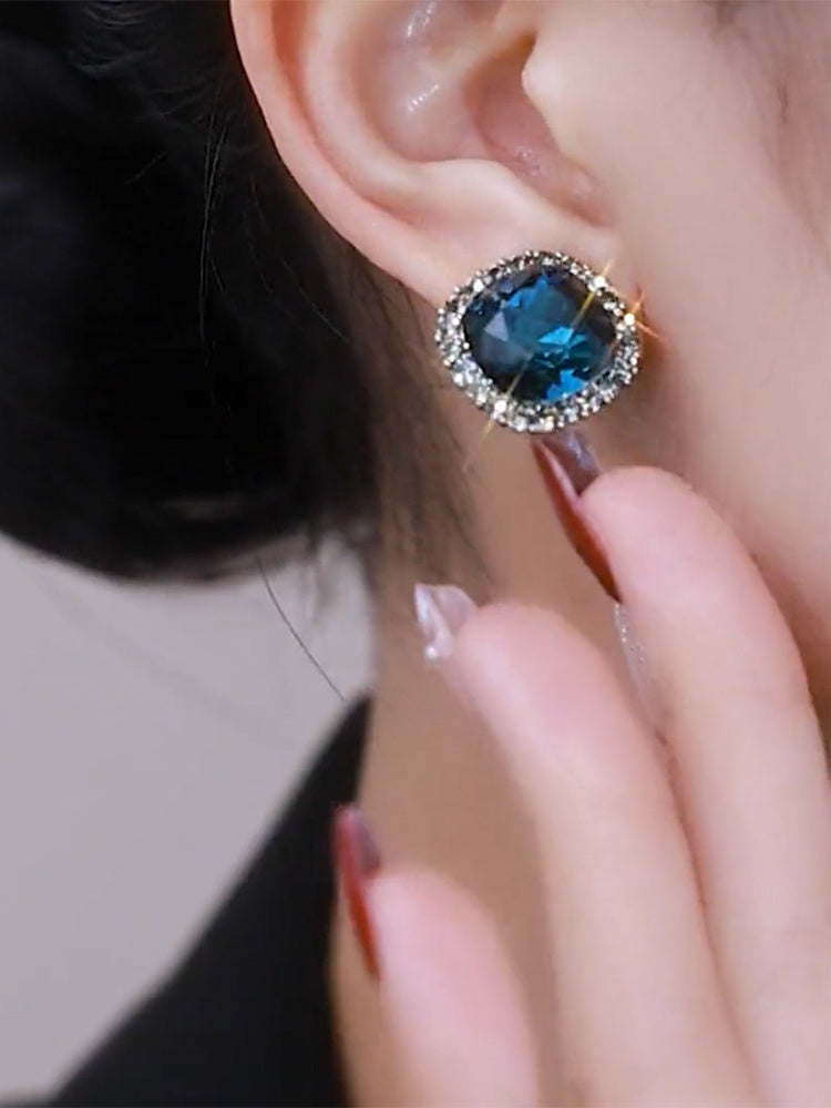 Vintage Geometric Blue Crystal Earrings