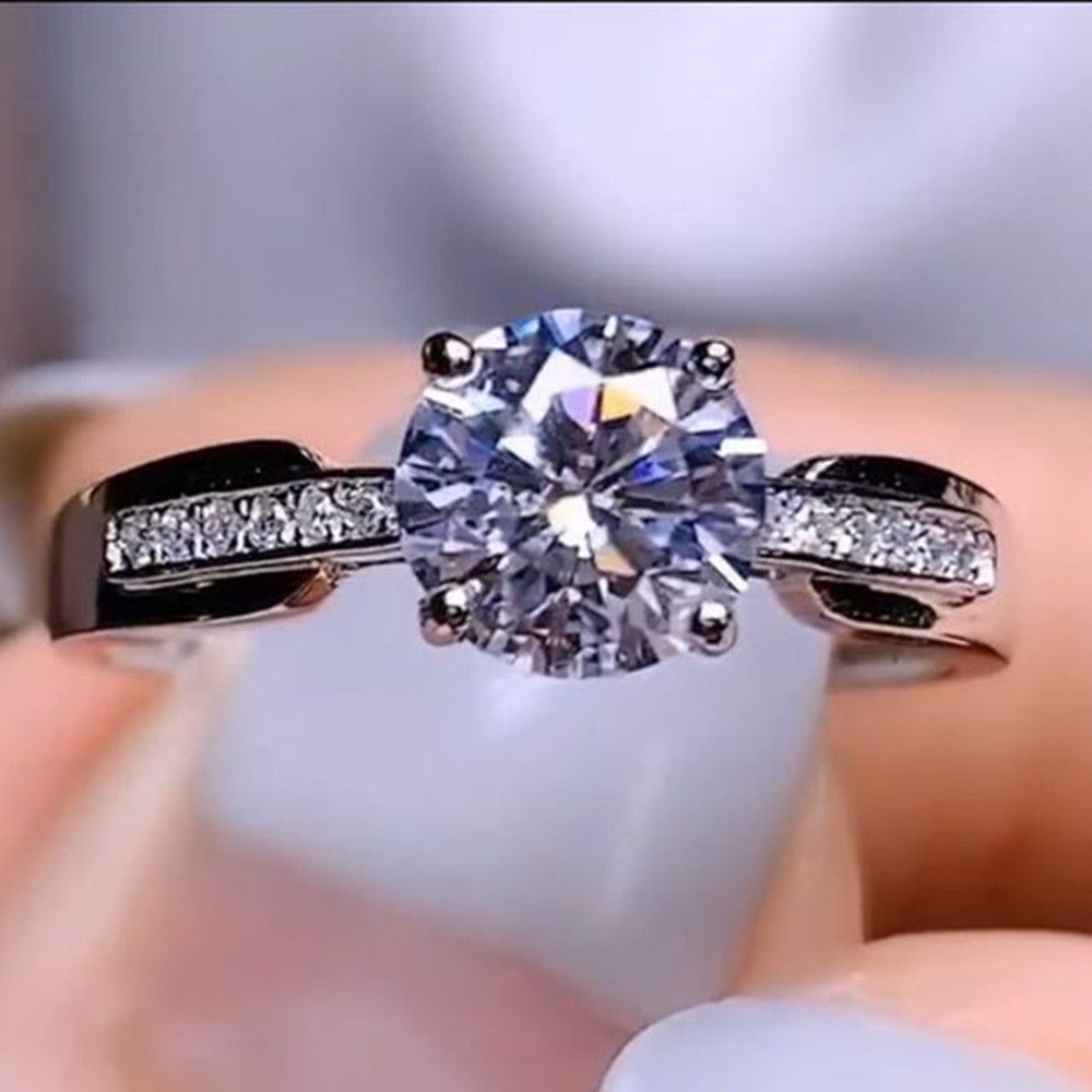 One Carat Moissanite Ring 925 Silver Platinum Plated Simple Style