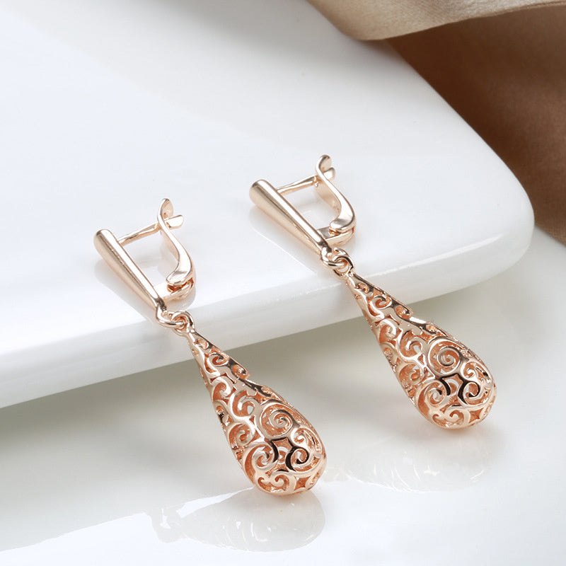 Water Drop Hollow Pattern Earrings Female S Internet-famous And Vintage Rose Gold