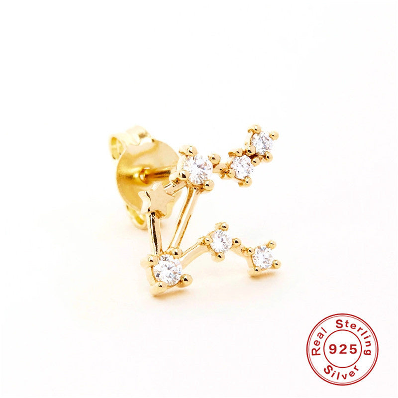 Sterling Silver Irregular Zodiac Diamond Pentagram Stud Earrings
