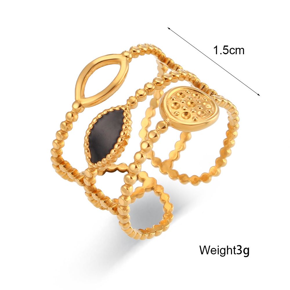Black And White Drip Oil Sun Moon Star Three-tier Ring