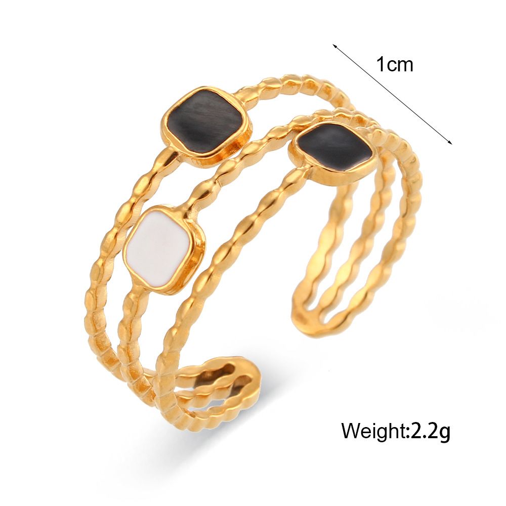 Black And White Drip Oil Sun Moon Star Three-tier Ring