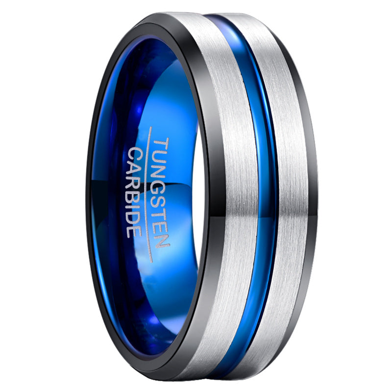 Electroplating Bevel Blue Channel Steel Color Frosted Tungsten Steel Ring