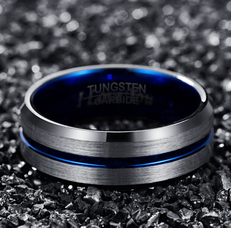Electroplating Bevel Blue Channel Steel Color Frosted Tungsten Steel Ring