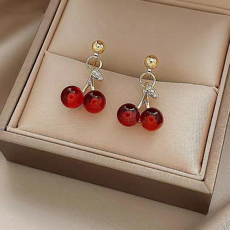 Red Glass Cherry Earrings Female