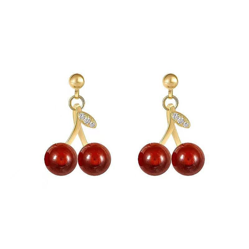Red Glass Cherry Earrings Female