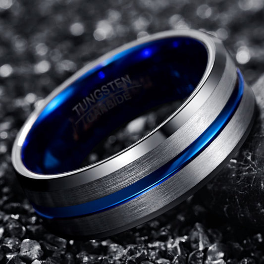 Electroplating Bevel Blue Channel Steel Color Frosted Tungsten Steel Ring