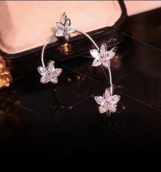 Light Luxury Zircon Flower Ear Hanging Temperament
