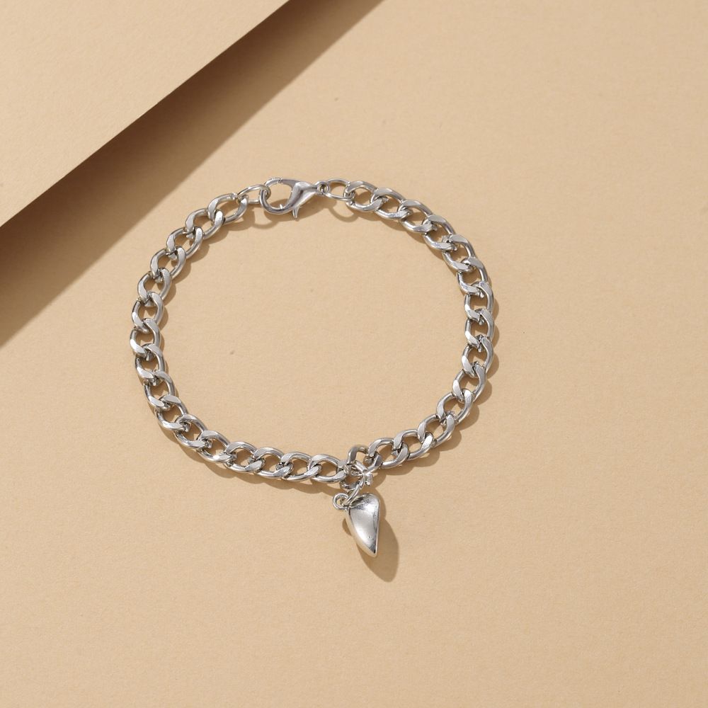 European And American New Personalized Magnet Heart-shaped Bracelet Retro Hip Hop Style Peach Heart Round Couple Bracelet For Men And Women