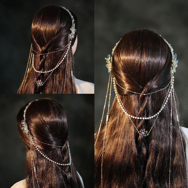 Antique Hanfu Headdress Long Fringed Headband