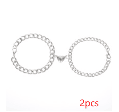 European And American New Personalized Magnet Heart-shaped Bracelet Retro Hip Hop Style Peach Heart Round Couple Bracelet For Men And Women