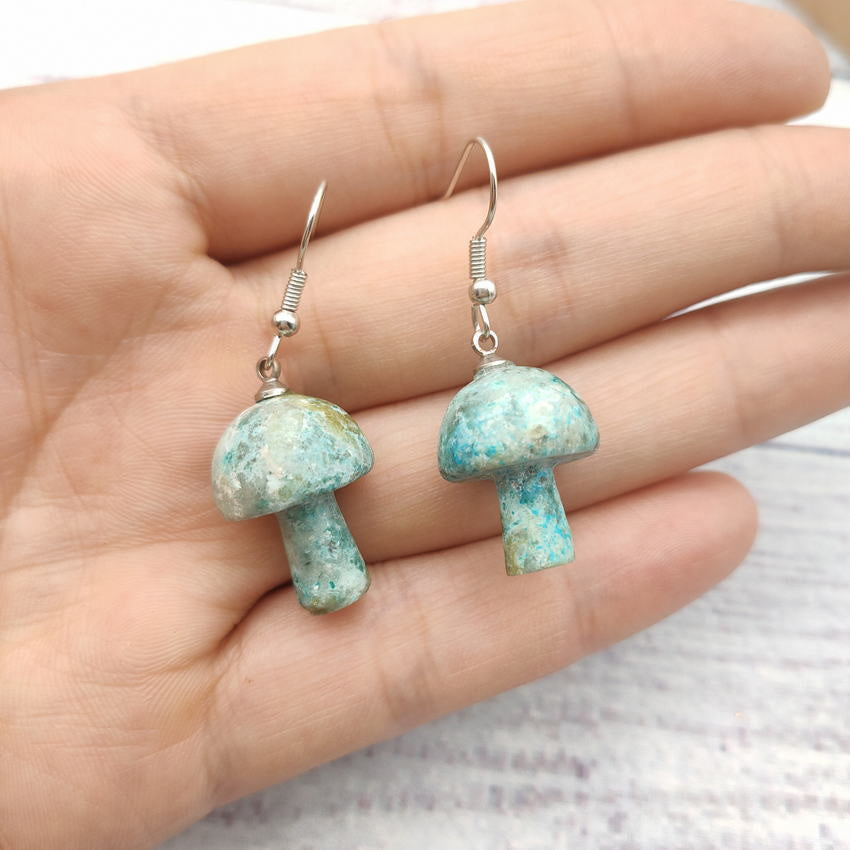 Personalized Simple Natural Stone Mushroom Shape Earrings