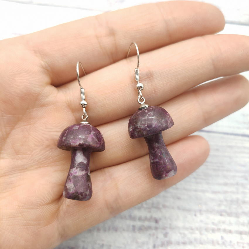 Personalized Simple Natural Stone Mushroom Shape Earrings