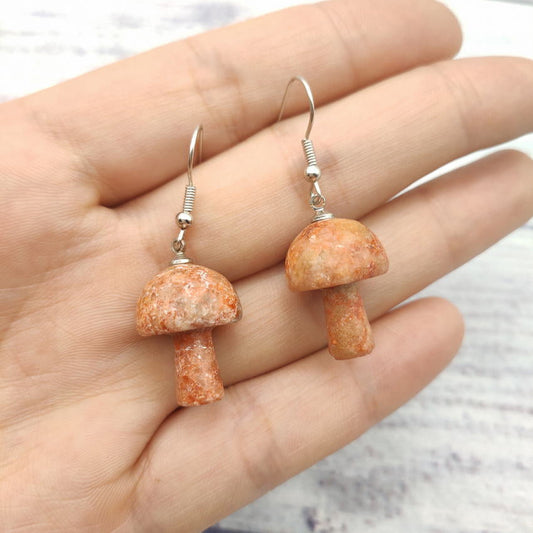Personalized Simple Natural Stone Mushroom Shape Earrings