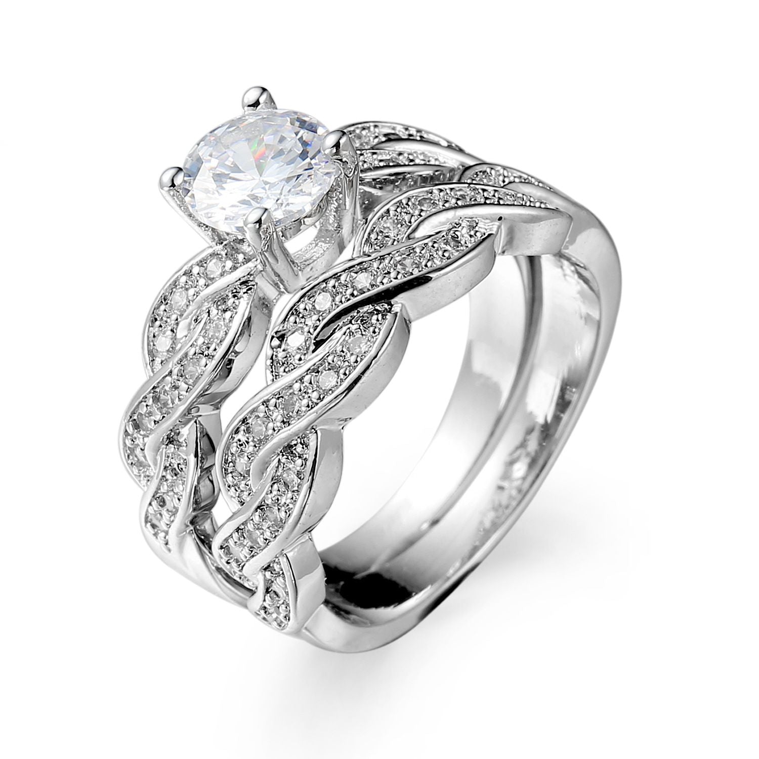 European And American White Zircon Couple Ring
