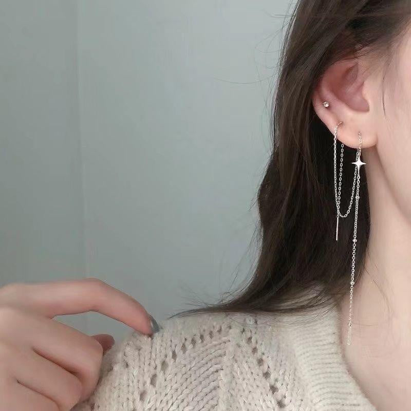 Simple And Niche Sterling Silver Four-pointed Star Ear Wire